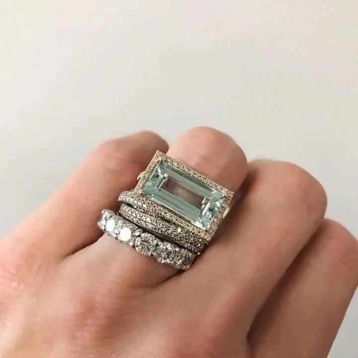 Vintage-Silberring-Set mit Glas-Türkis