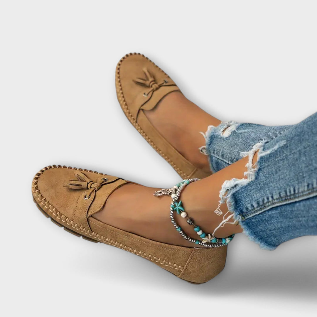 Lieselotte – Blaui Boots-Loafer mit Quaschte