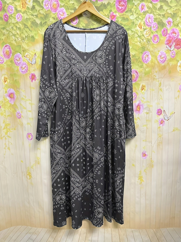 ELOWEN | MIDI-KLEID MIT LANGEN ÄRMELN LÄSSIG