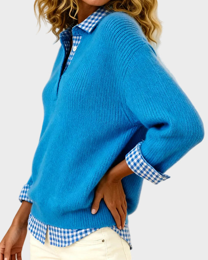 Viktoria – Bunter Pullover mit kariertem Patchwork-Muster