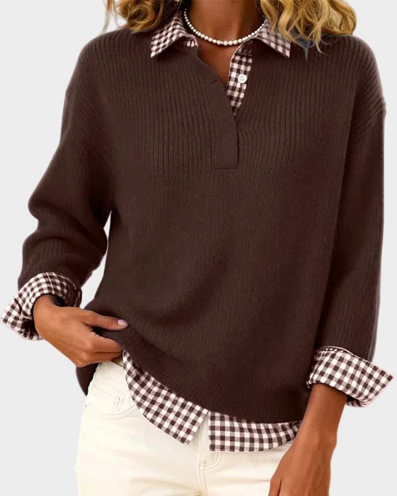 Viktoria – Bunter Pullover mit kariertem Patchwork-Muster