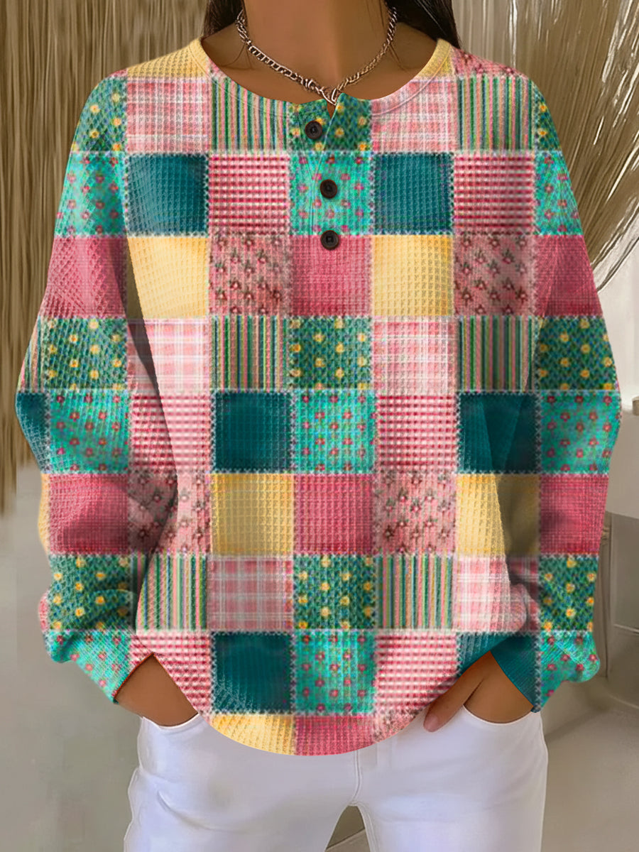 Agnès – Patchwork-Pullover in Rosé und Türkis