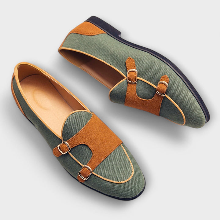 Margarete - Zweifarbigi Slipper mit Riemä