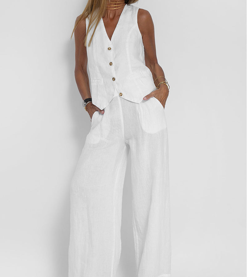 Aira - Ensemble Weste mit Knöpfen und weite Hose