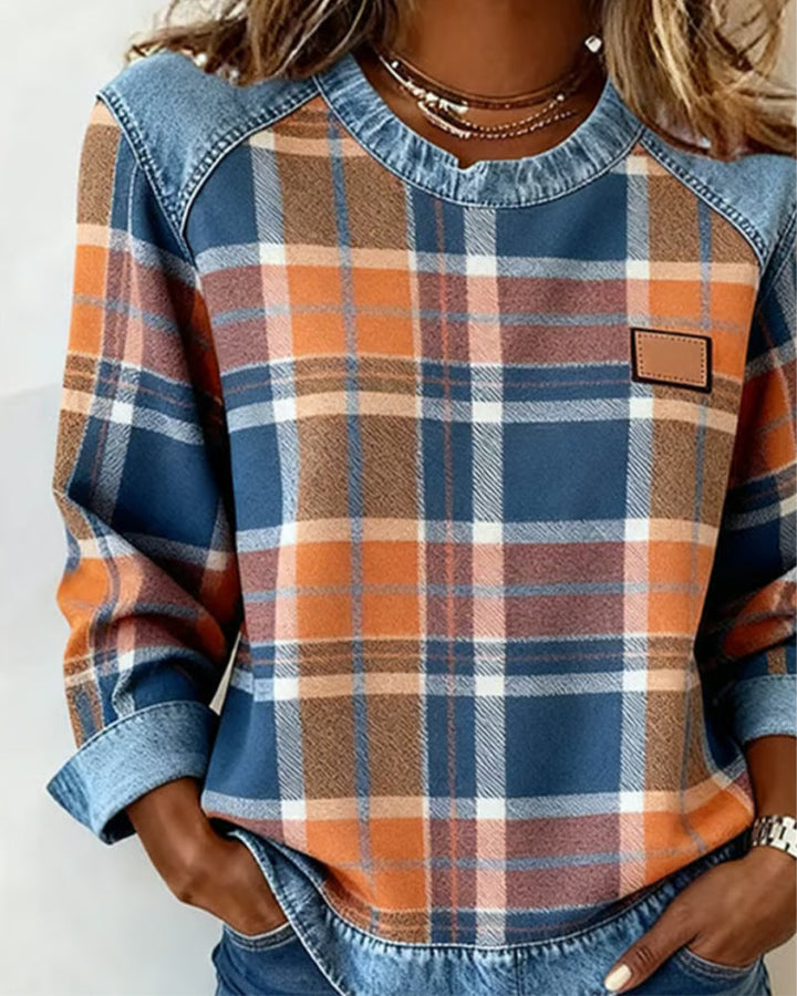 Ivy – Damen-Sweatshirt mit kariertem Patchwork-Muster