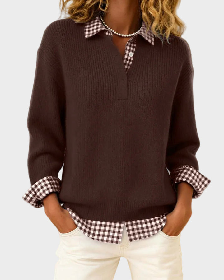 Viktoria – Bunter Pullover mit kariertem Patchwork-Muster