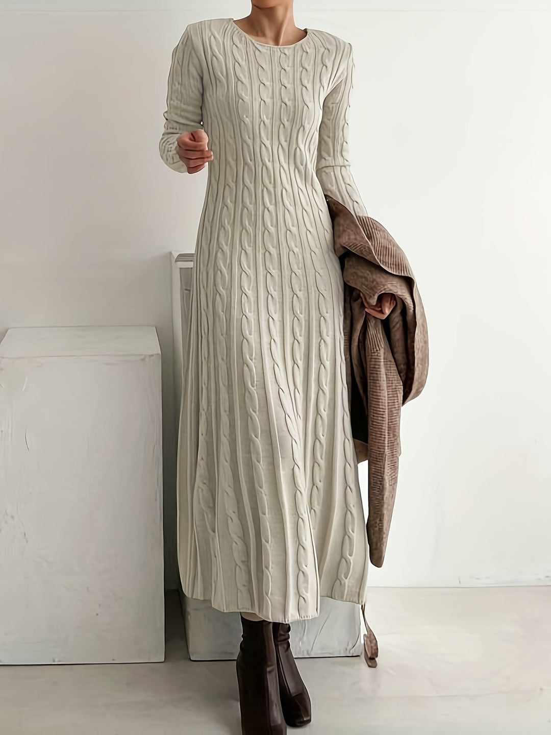 Sarah | Bequemes Maxi-Chleid us Zopfstrick