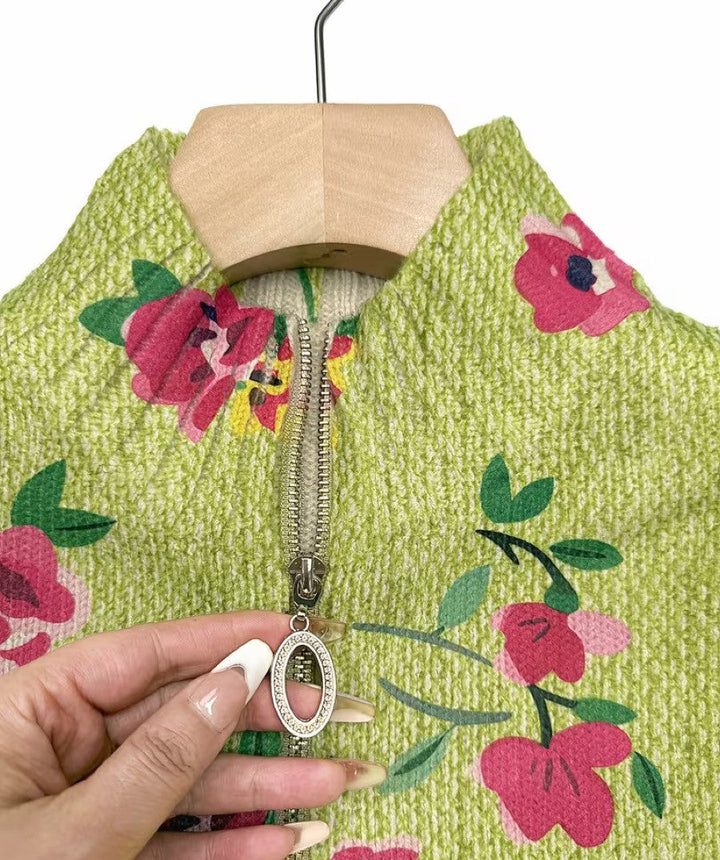 Constance – Rosafarbigi florali Strickjacke mit Reissverschluss