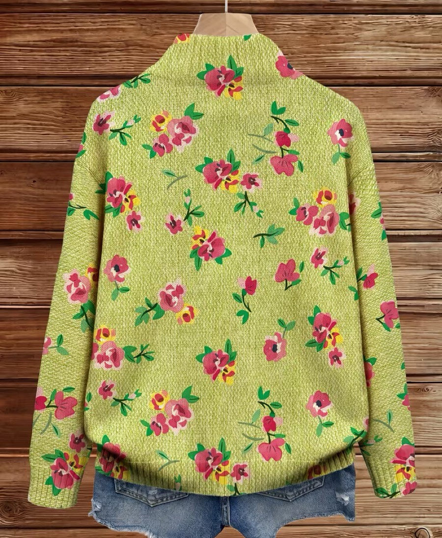 Constance – Rosafarbigi florali Strickjacke mit Reissverschluss