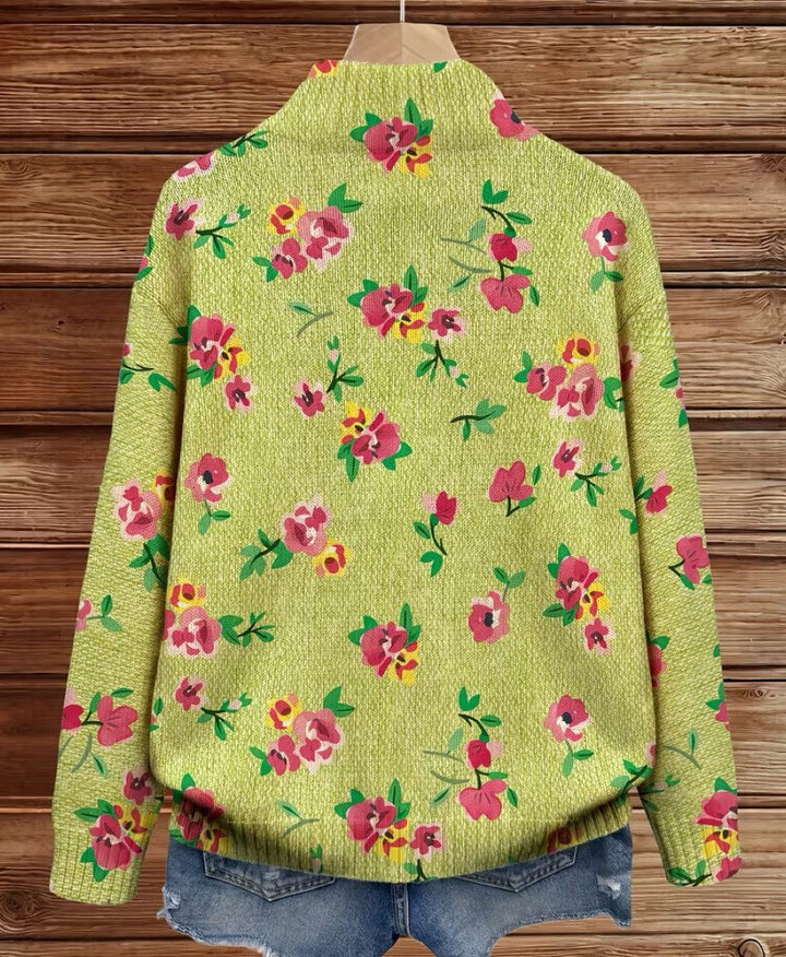 Constance – Rosafarbigi florali Strickjacke mit Reissverschluss