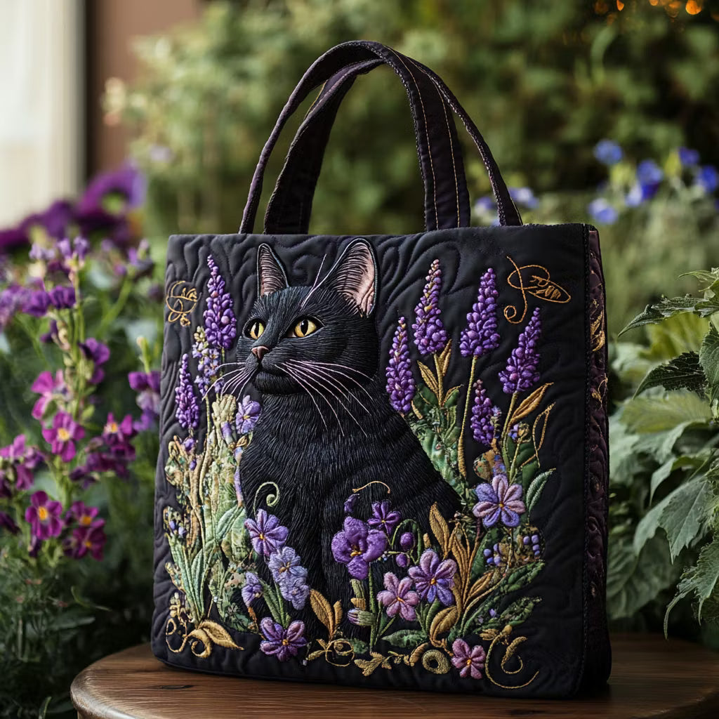 Gpolstereti Tote-Täsche mit ere schwarze Chatz und Bluemeverzierig