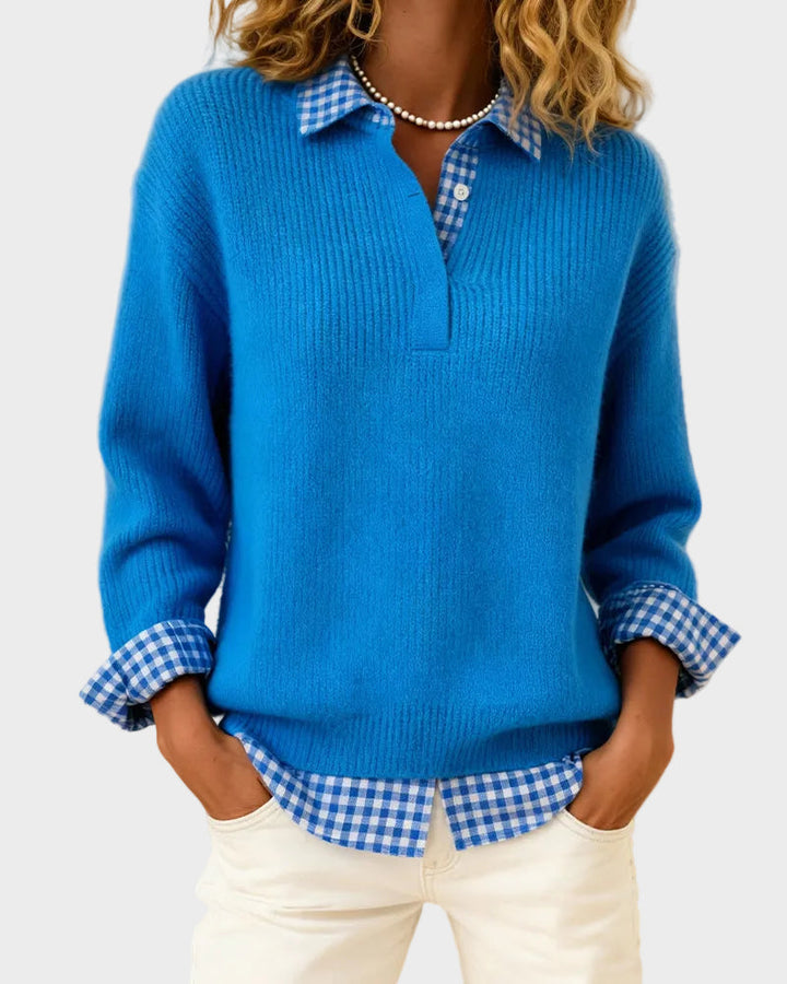 Viktoria – Bunter Pullover mit kariertem Patchwork-Muster