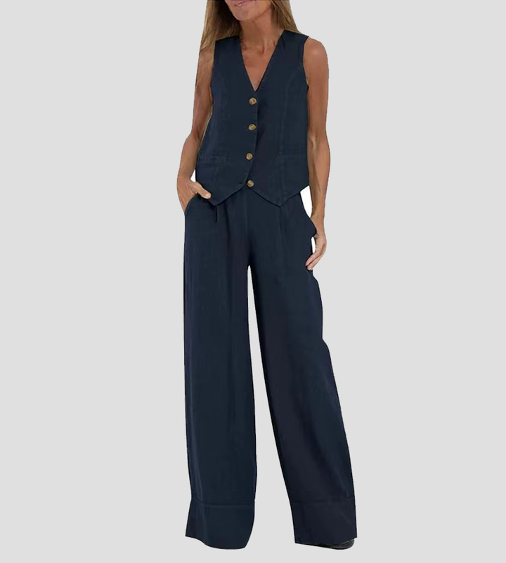 Aira - Ensemble Weste mit Knöpfen und weite Hose