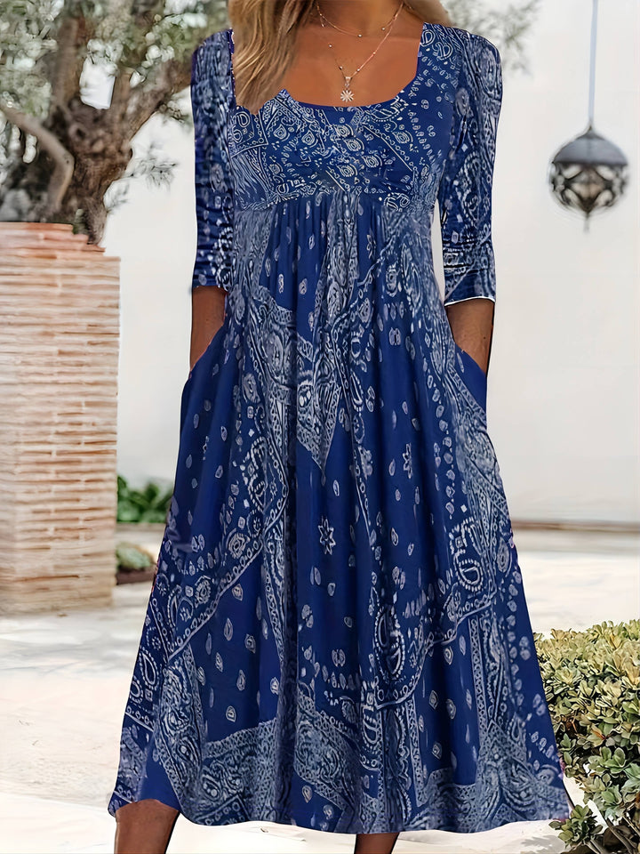 ELOWEN | MIDI-KLEID MIT LANGEN ÄRMELN LÄSSIG