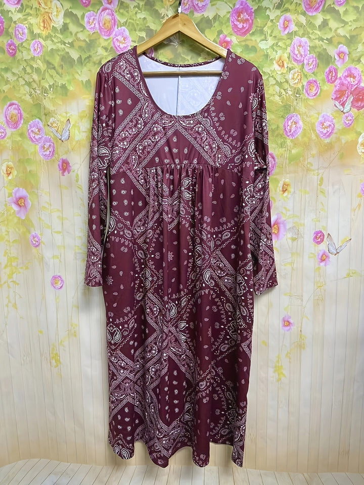 ELOWEN | MIDI-KLEID MIT LANGEN ÄRMELN LÄSSIG