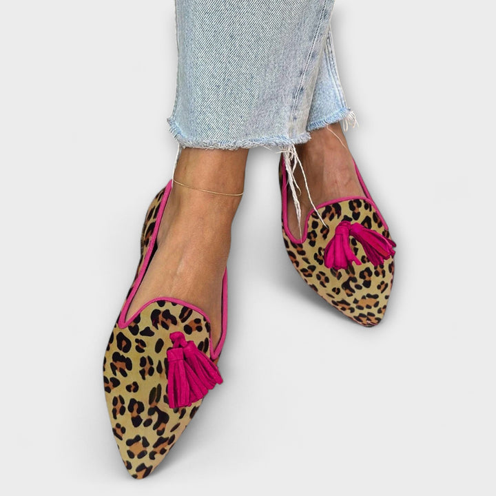 Berta – Leoparde-Slipper mit Quaschte