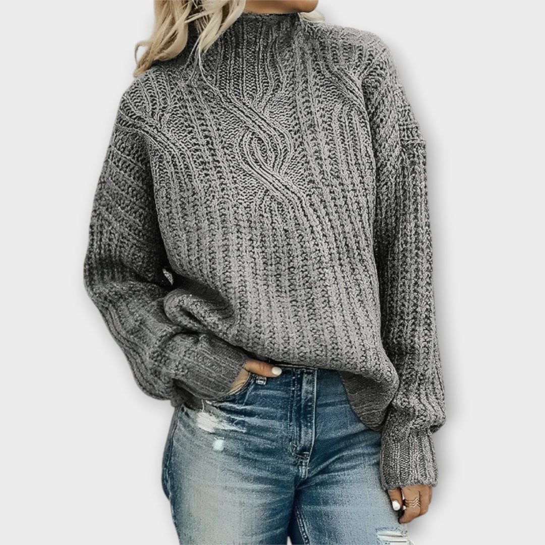 Harper - Schwarzer kuscheliger Pullover mit Zopfmuster