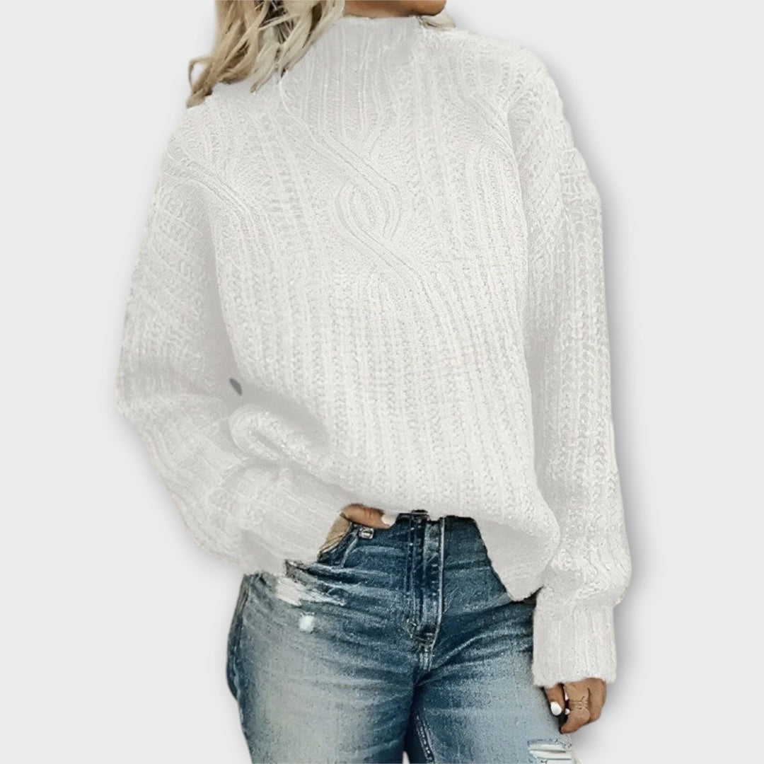 Harper - Schwarzer kuscheliger Pullover mit Zopfmuster