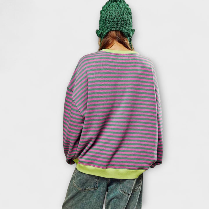 Mary - Lila gestreifter Oversize-Pullover