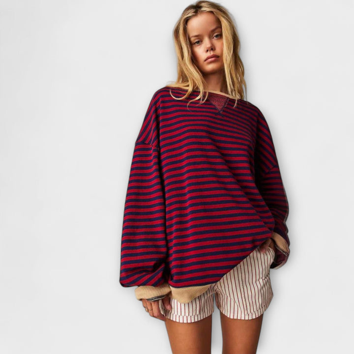 Mary - Lila gestreifter Oversize-Pullover