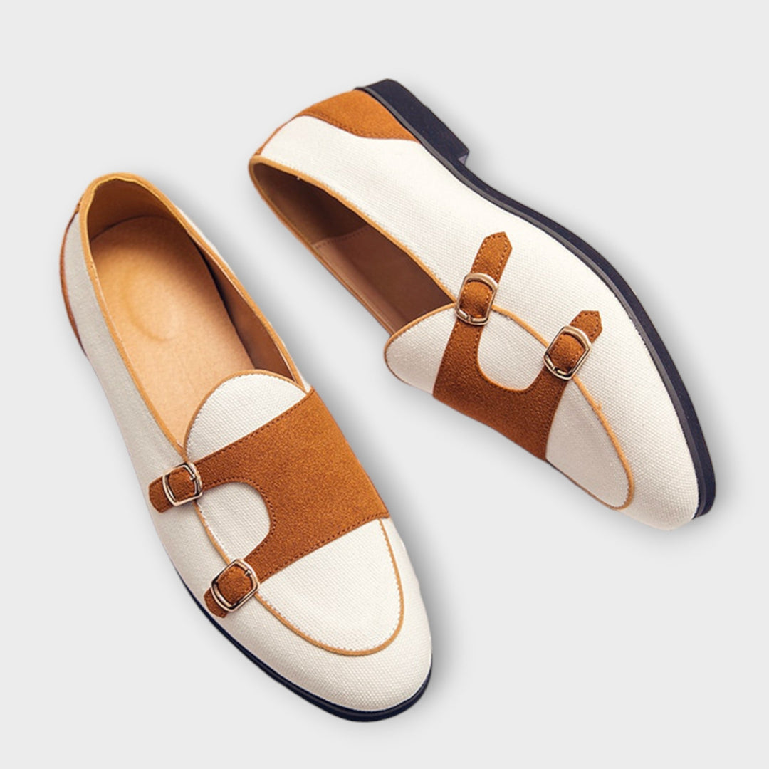 Margarete - Zweifarbigi Slipper mit Riemä