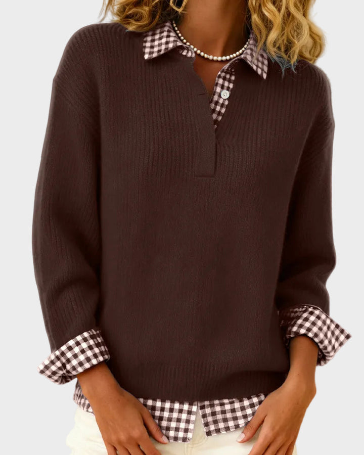 Viktoria – Bunter Pullover mit kariertem Patchwork-Muster