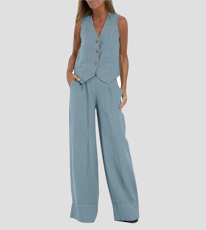 Aira - Ensemble Weste mit Knöpfen und weite Hose