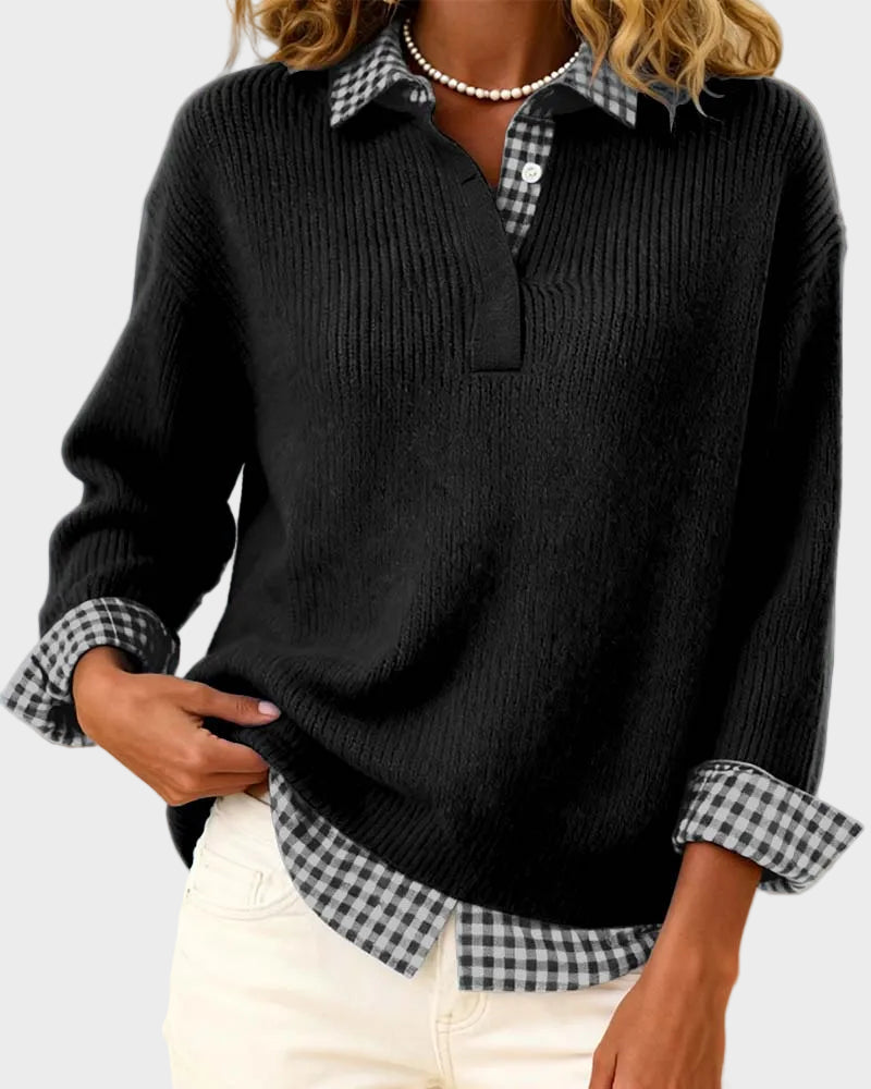 Viktoria – Bunter Pullover mit kariertem Patchwork-Muster