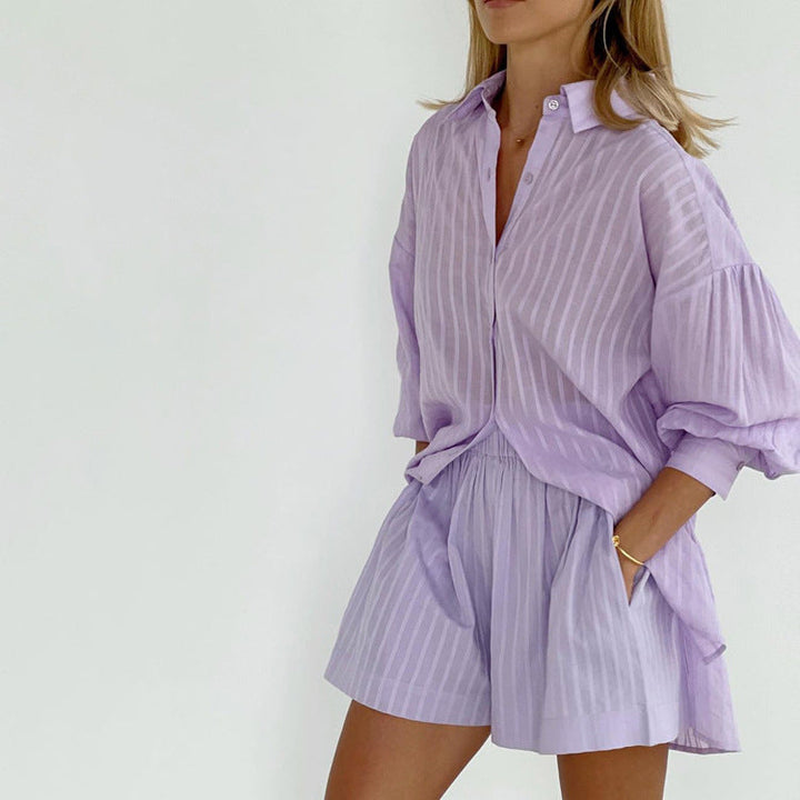 Viola - Ensemble mit Knopfleiste und luftigen Shorts
