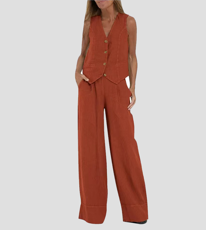 Aira - Ensemble Weste mit Knöpfen und weite Hose