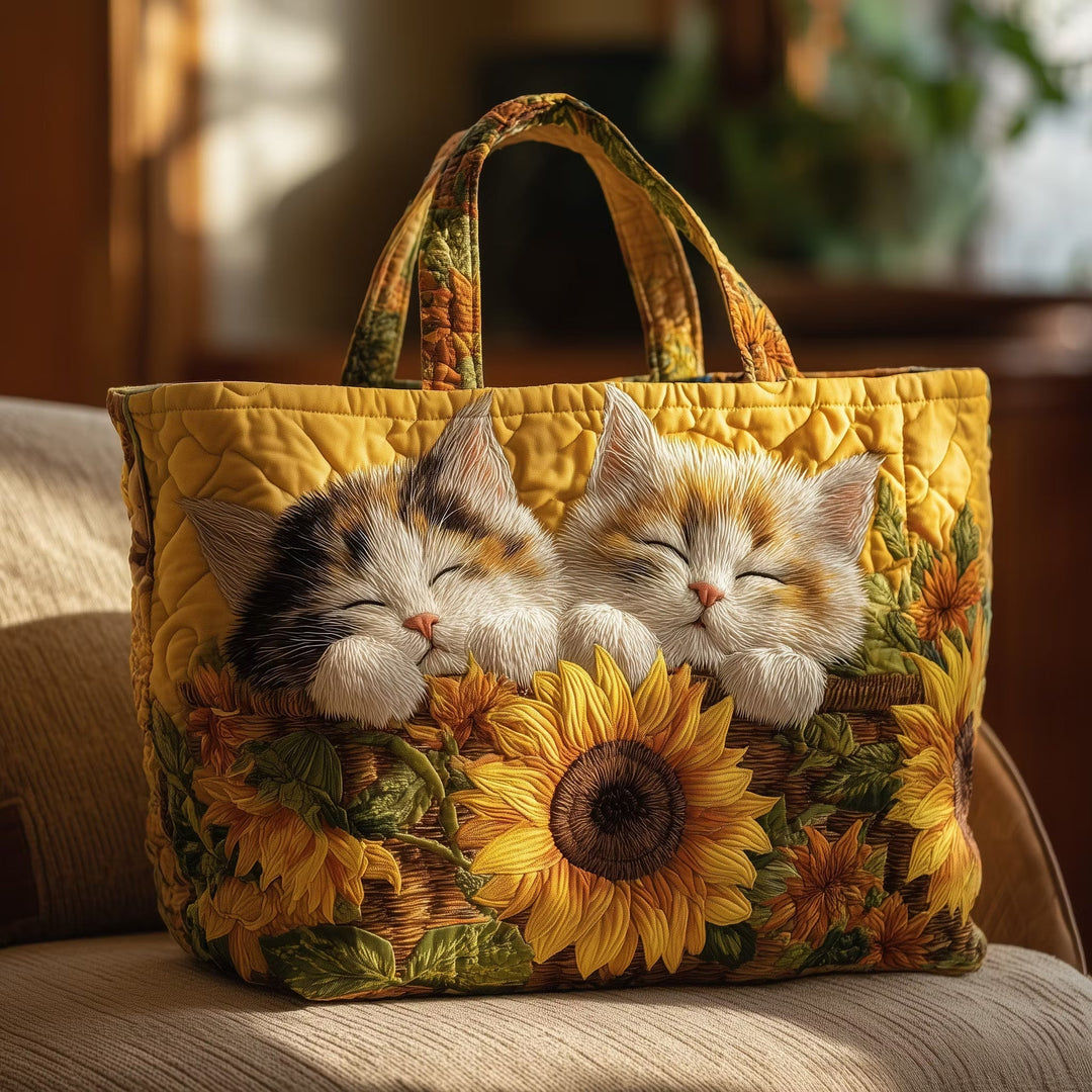 Gsteppte Tote-Bag mit ere Chatz und ere Sunneblueme