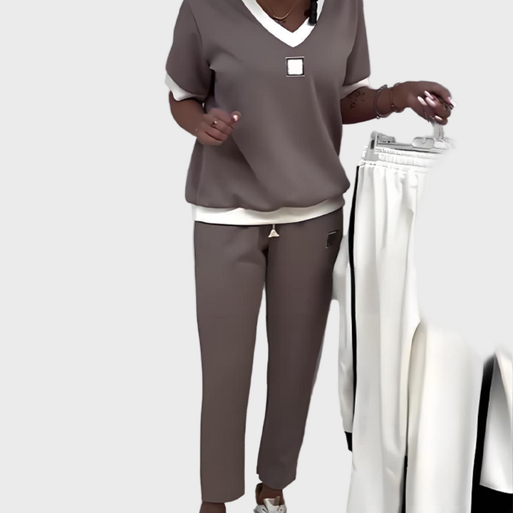 Kristýna – Lässigs Damen-Set mit Top und Hose mit V-Ausschnitt