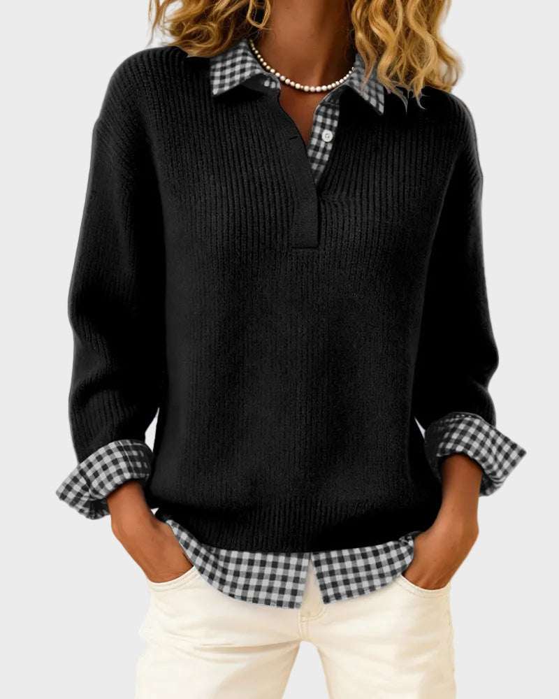 Viktoria – Bunter Pullover mit kariertem Patchwork-Muster