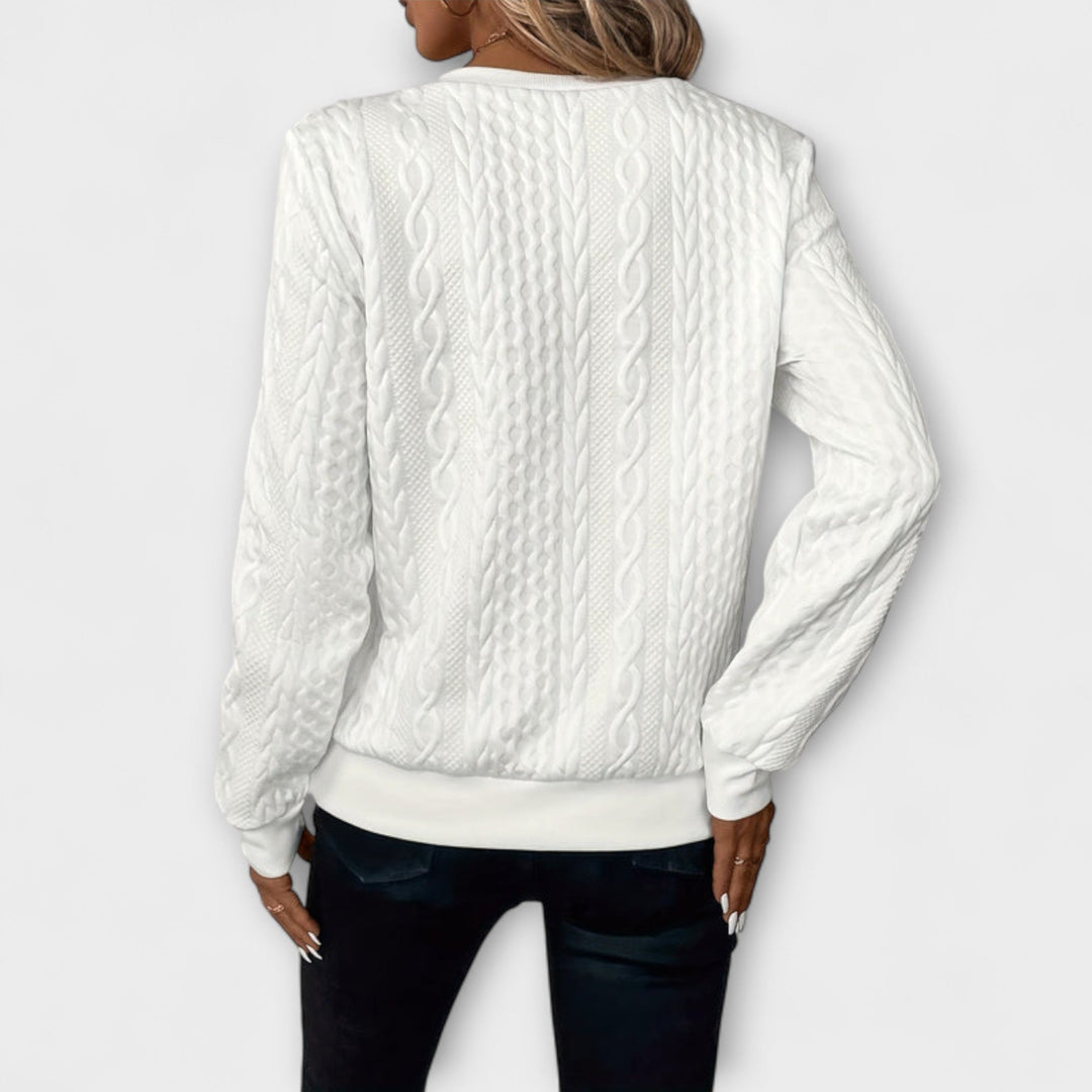 Joy - Weisser eleganter Strickpullover mit Zopfmuster
