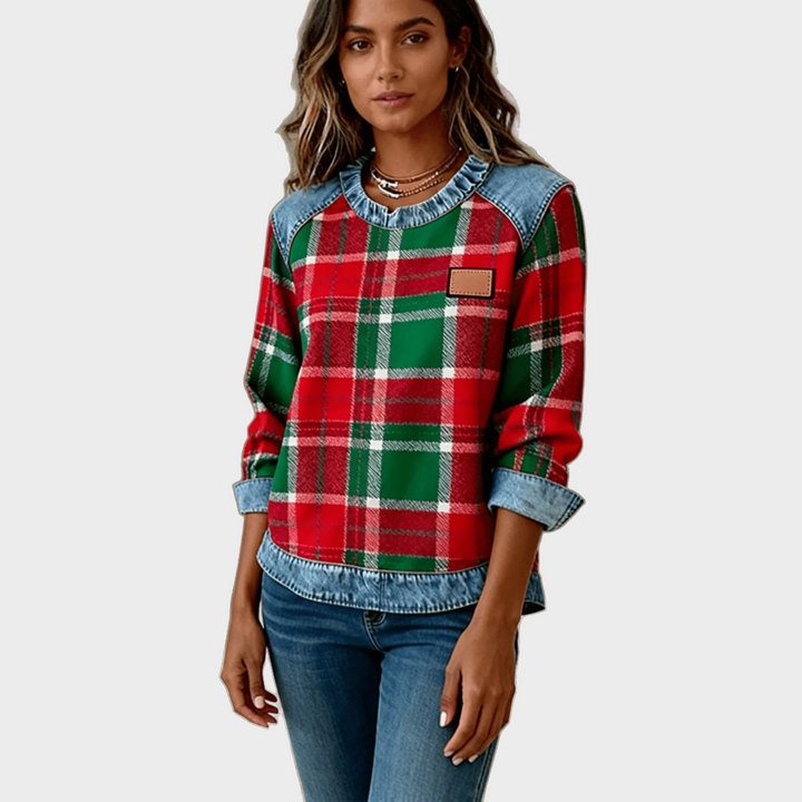 Ivy – Damen-Sweatshirt mit kariertem Patchwork-Muster