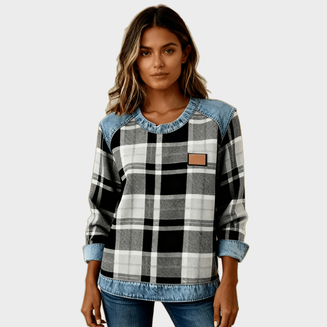 Ivy – Damen-Sweatshirt mit kariertem Patchwork-Muster