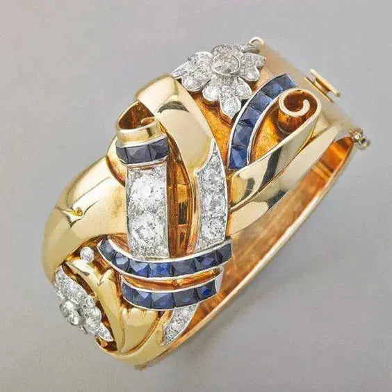 Vintage-Goldring mit eme blaue Zirkonia