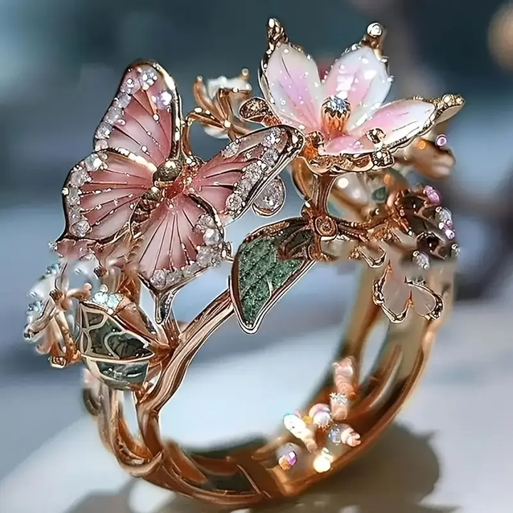 Glänzende Schmetterlingsring us Natur mit Zirkonia