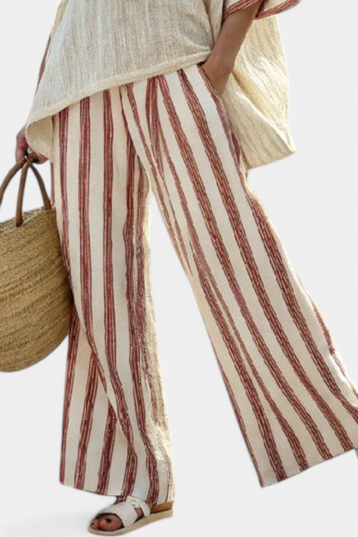 Braelith | Elegants rustikals Streife-Top & cremefarbigi Leinehose