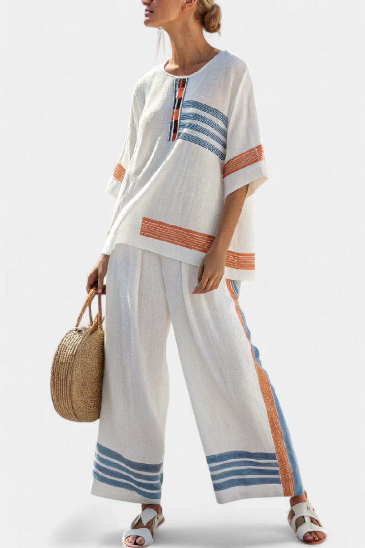 Marcellin | Stilvolls blau-orange gstreifts Top & Hose