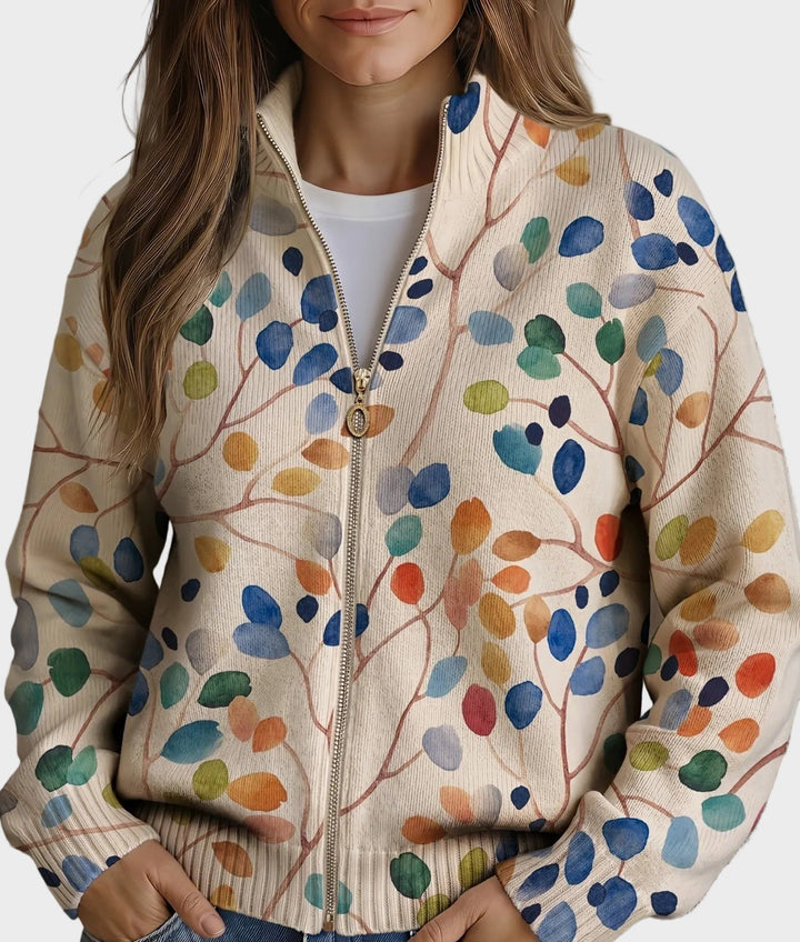 Imogene – Strickjacke mit botanischem Blätterprint
