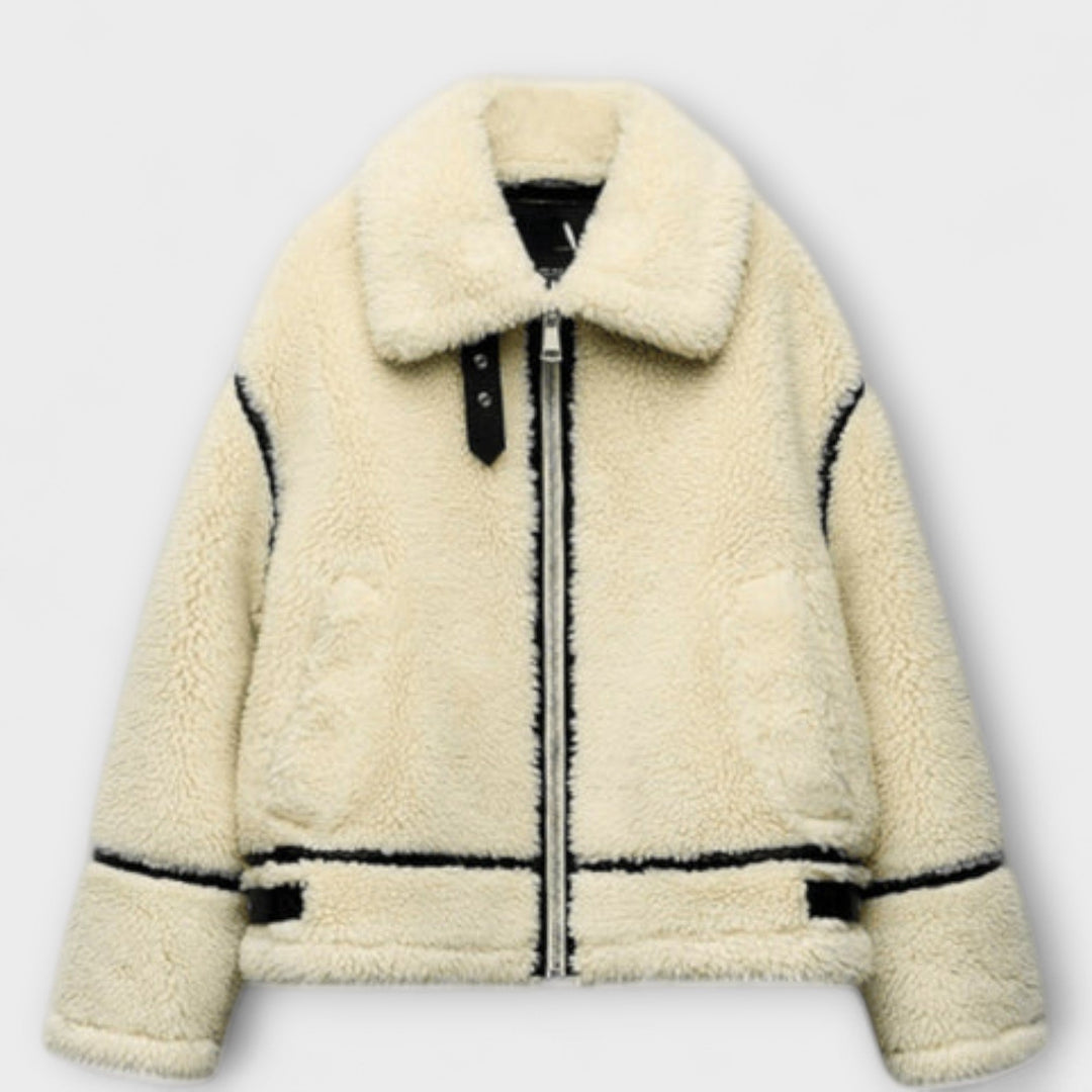 Adele - Cremefarbene stylische Teddy-Bomberjacke