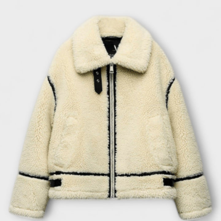 Adele - Cremefarbene stylische Teddy-Bomberjacke