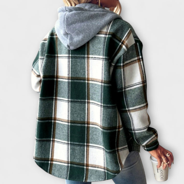 Zelina - Grün-weisser karierter Kapuzenpullover