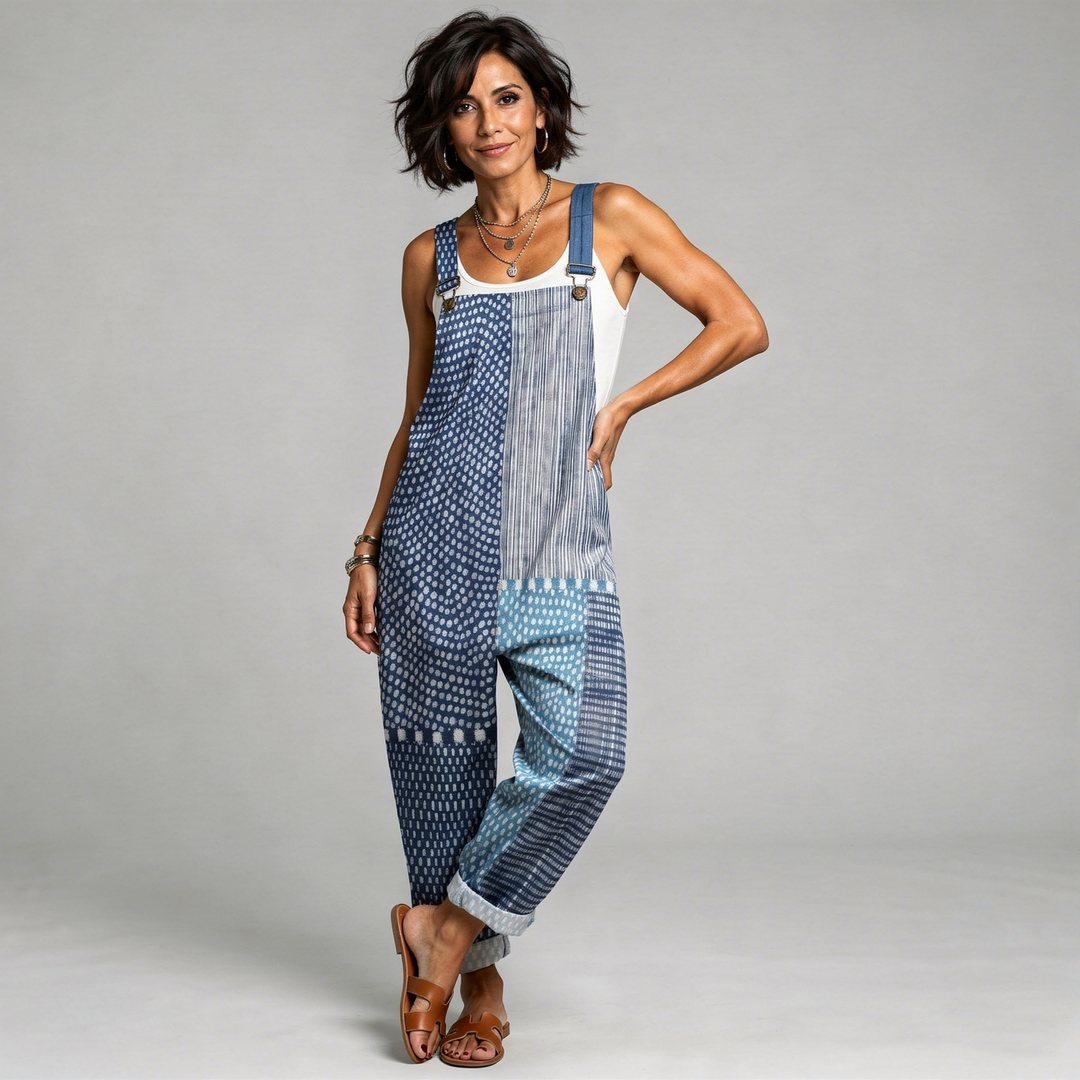 Latzhose im Boho-Patchwork-Stil Blau