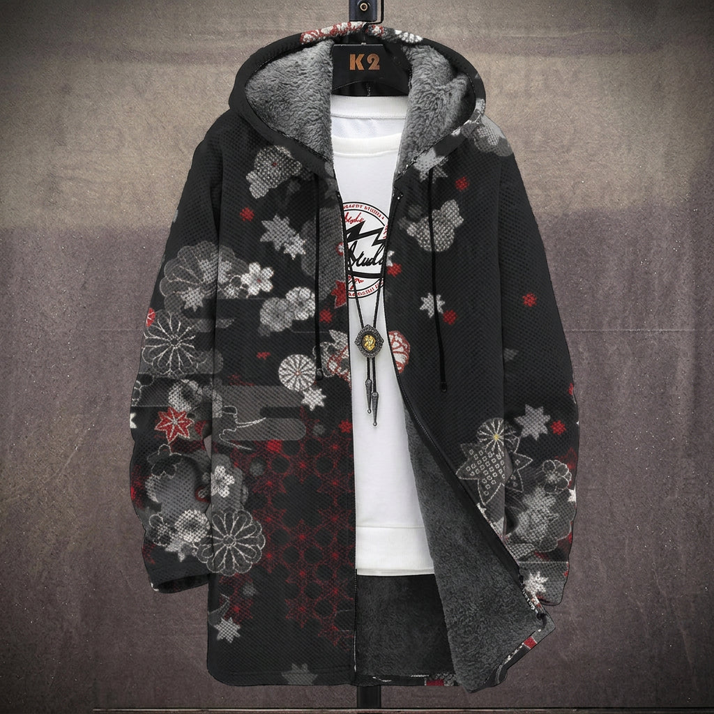 Nadine – Kapuzenmantel mit asiatischen Mustern, neun Prints