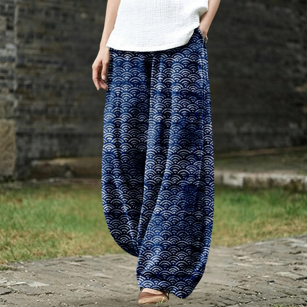 Émilienne – Wiiti blaui Hose mit maritimem Muster