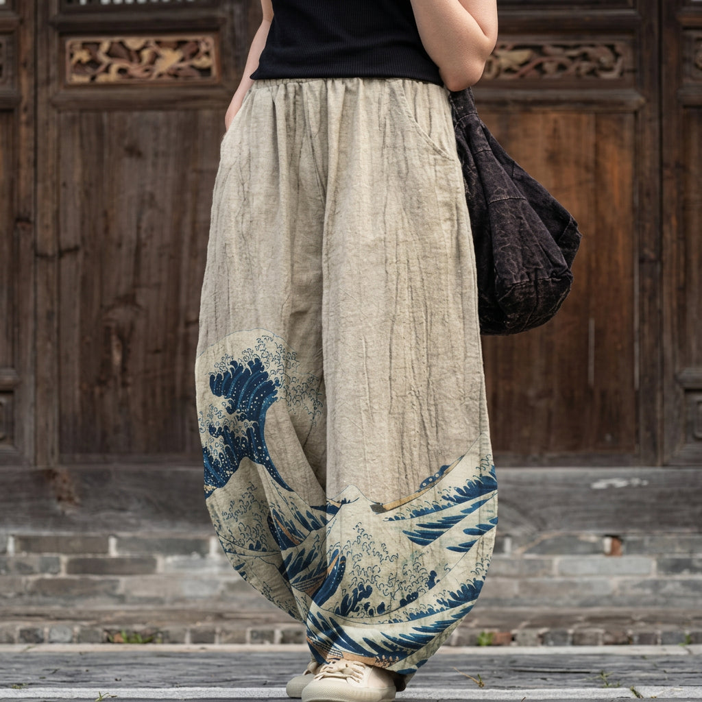 Colette – Beigi wiiti Hose mit grafischem Muster