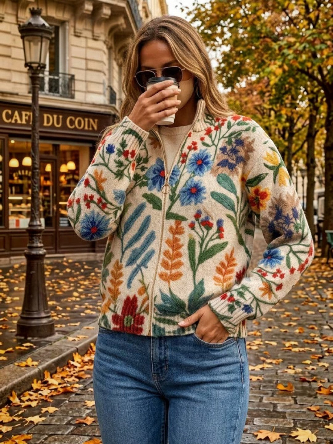 Esperanza | Strick-Cardigan mit botanischem Blumenmuster