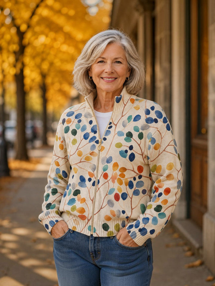 Consuelo | Strickjacke mit mehrfarbigem Blättermuster